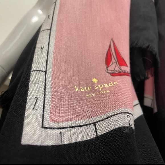 Kate Spade ♠️ New York Map Stripe Oblong Scarf & Pink Cyndy Kent Wallet BUNDLE - Picture 3 of 16